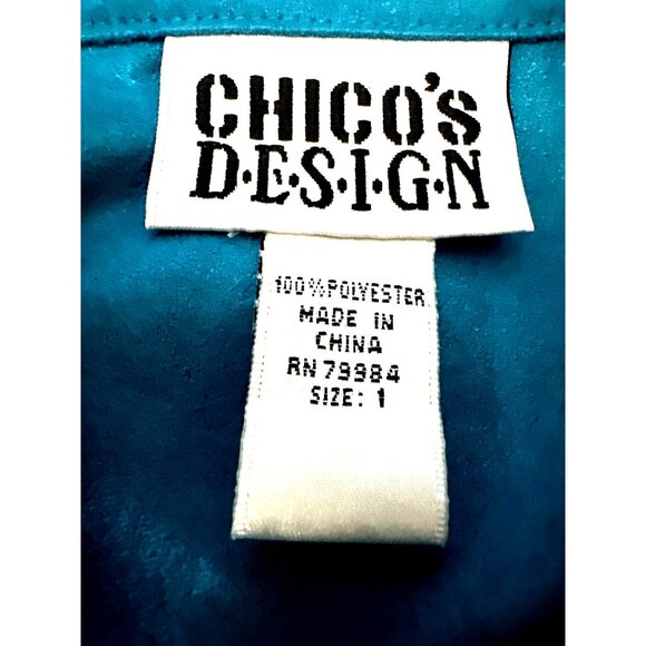 Chicos Design Vintage Turquoise Blue Button Up Tunic Shirt Long Sleeve Faux Sued - Picture 5 of 7